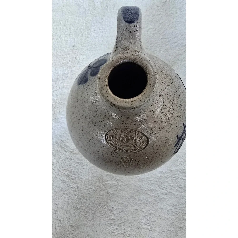 Rockdale Union Stoneware 1989 Cow Cobalt Blue Salt Glaze Jug Cambridge Wisconsin